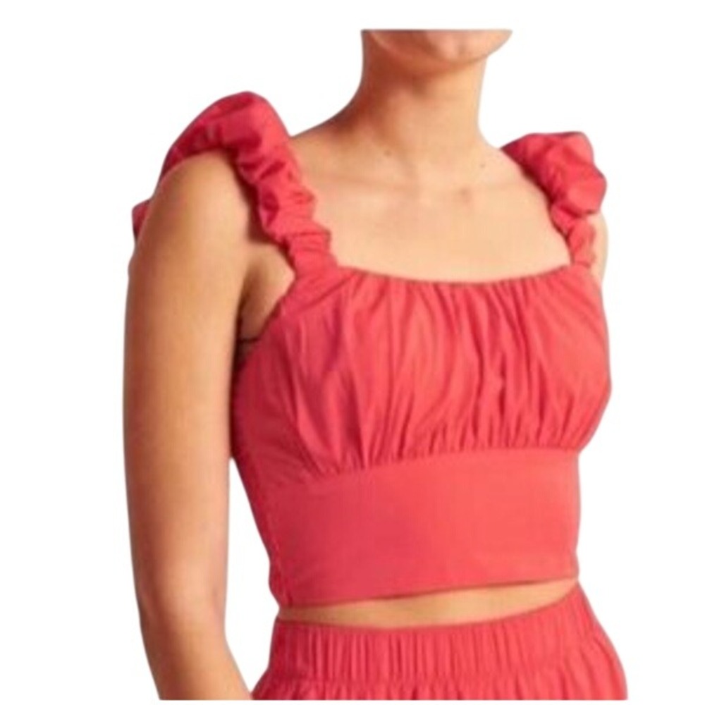 Abercrombie & Fitch Cropped Smocked Top Womens Large Coral Red Y2K Dainty Hippie